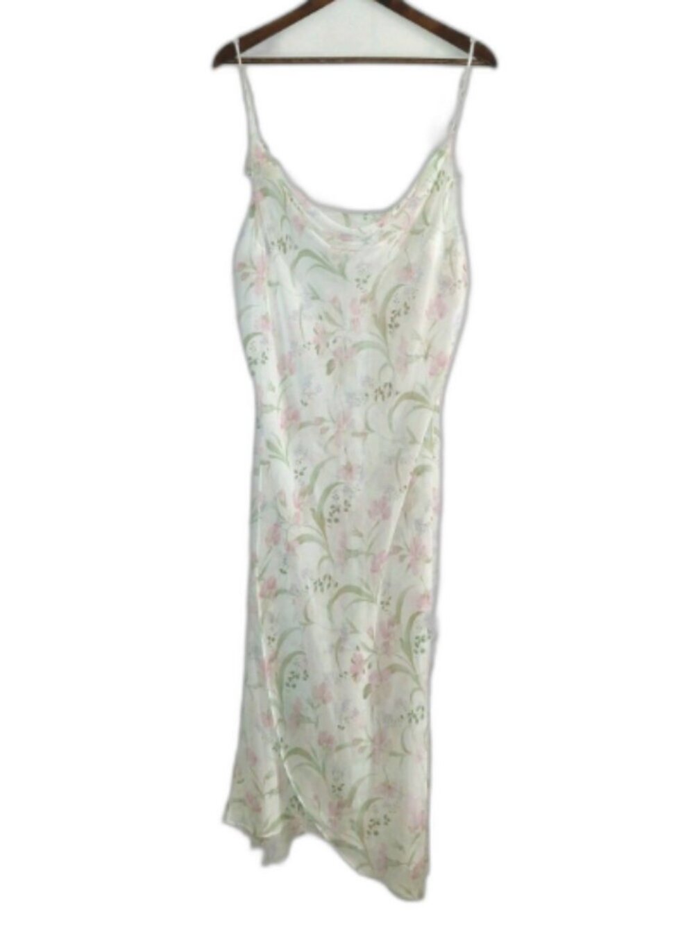 Delicates Sz XL Sheer White Floral Slip Dress High Slits Bias Cut Cowl Wedding